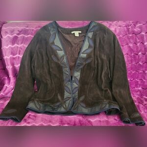 Peter Nygard Leather Suede Jacket with Leaf Embroidery XL
